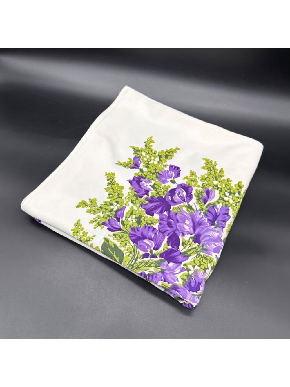 Vintage Purple Floral Tablecloth California Hand Prints Mid Century Flowers